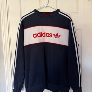 Adidas Men's Navy and White Crewneck Sweater